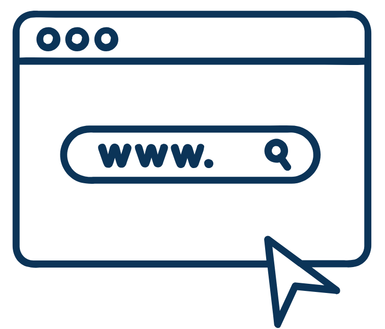 Ícone de navegador web com barra de endereço representando criação e gestão de sites.