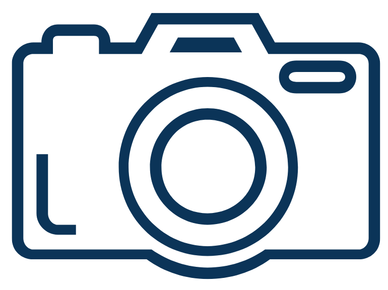 Ícone de câmera fotográfica em linha contínua representando fotografia profissional.