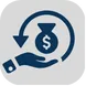 Ícone de mão segurando dinheiro representando reembolso.